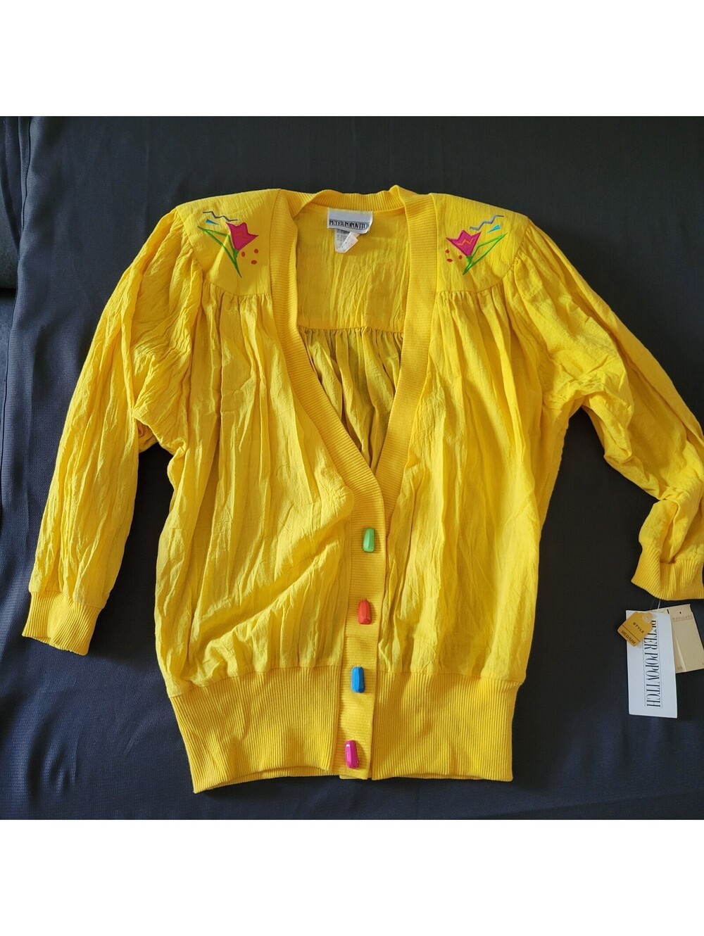 Vintage Peter Popovitch Button Jacket 80s Yellow colorful Wham NWT Madigans Med.